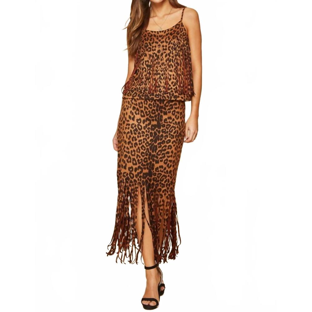 NEW ANDREE BY UNIT fringe tank top in leopard brown